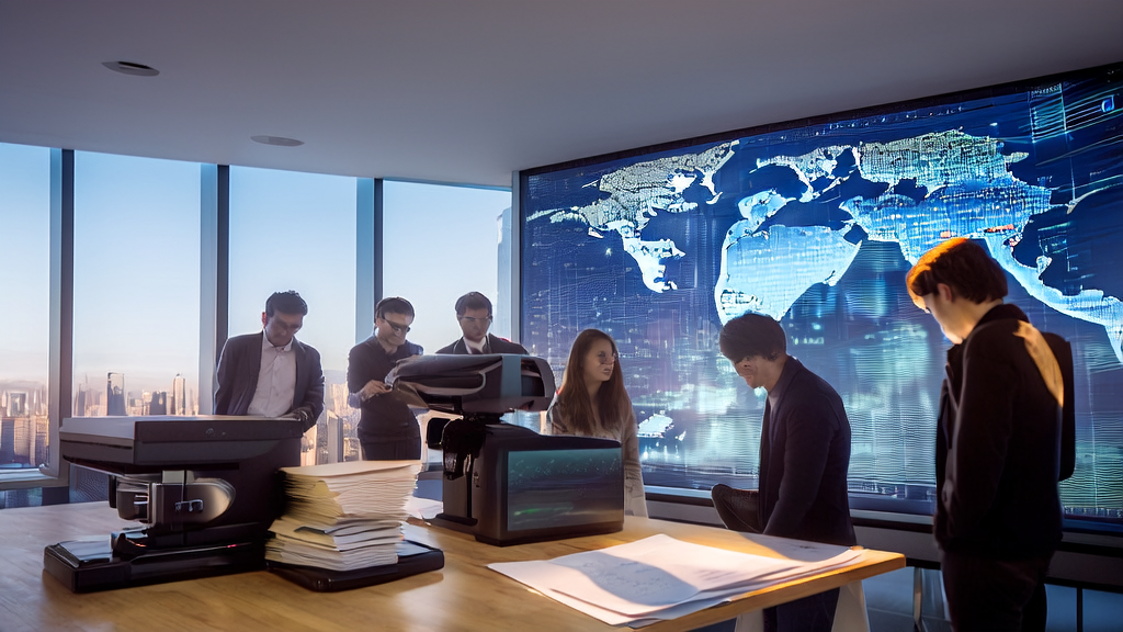 现代化办公室内的团队正在讨论AI客户预测模型和Mistral OCR 3技术的应用