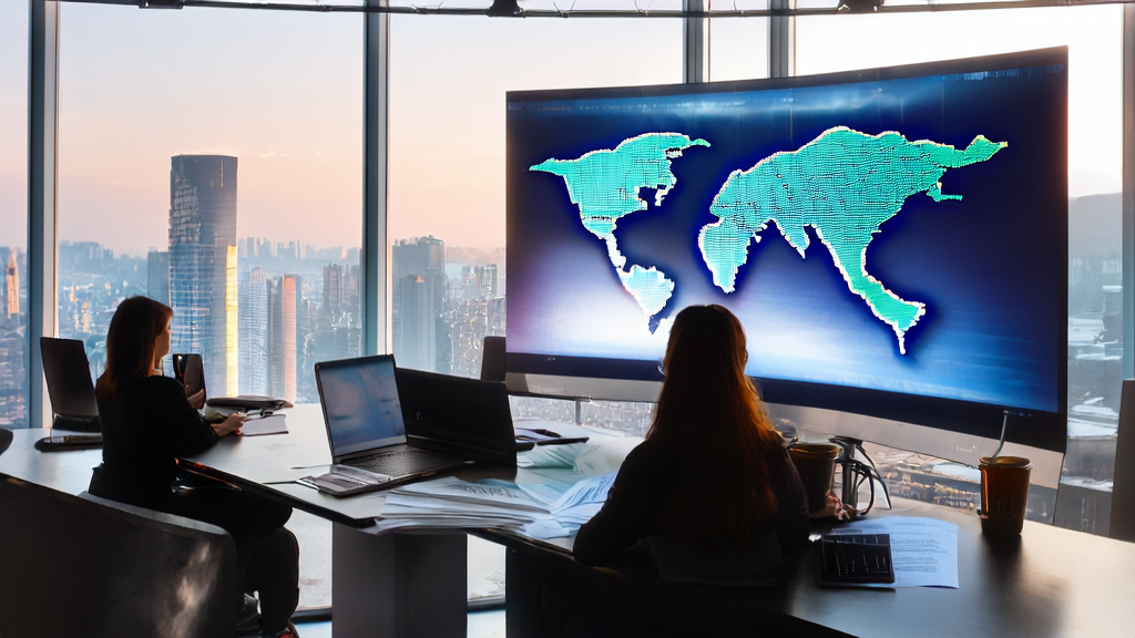 Young entrepreneurs discussing AI-optimized email marketing strategies in a modern office on a sunny morning