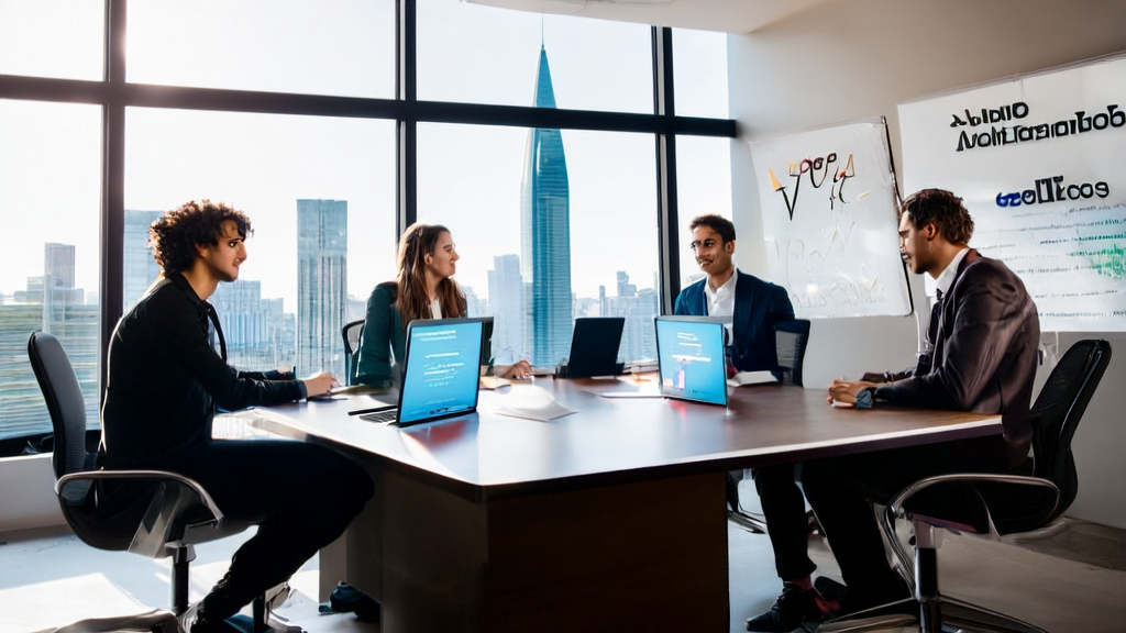A team in a modern office is discussing how to use AI email polishing tools to boost reply rates
