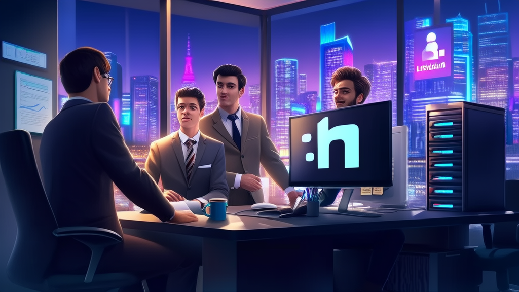 Entrepreneurs in a modern office discussing LinkedIn customer acquisition using the EmaFusion language model