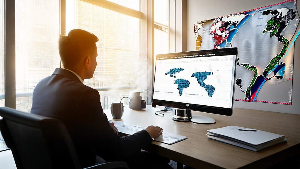 Employee in a modern office using AingDesk to optimize international trade emails