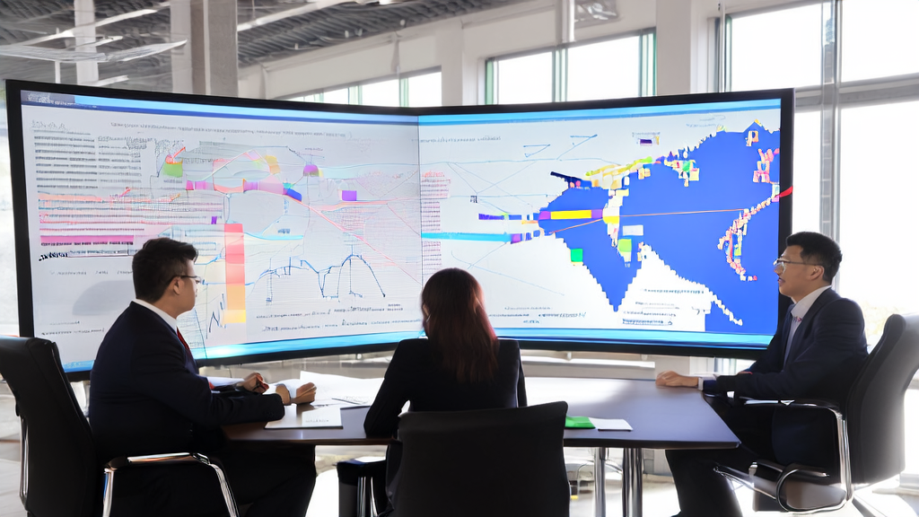 Business professionals analyzing Quora customer data using foreign trade AI software in a modern office