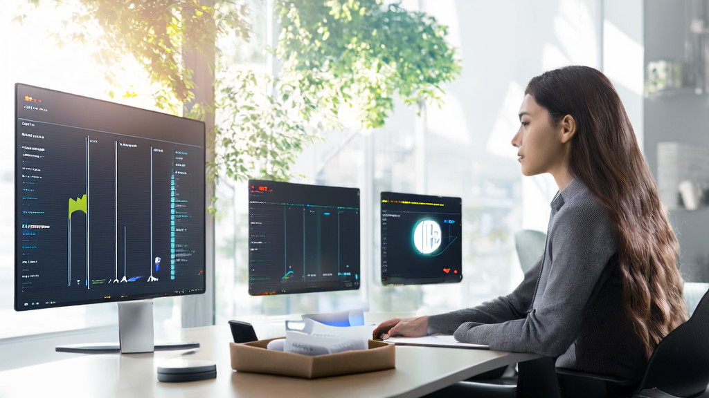 A marketing manager in a modern office using AI technology to optimize email marketing strategies
