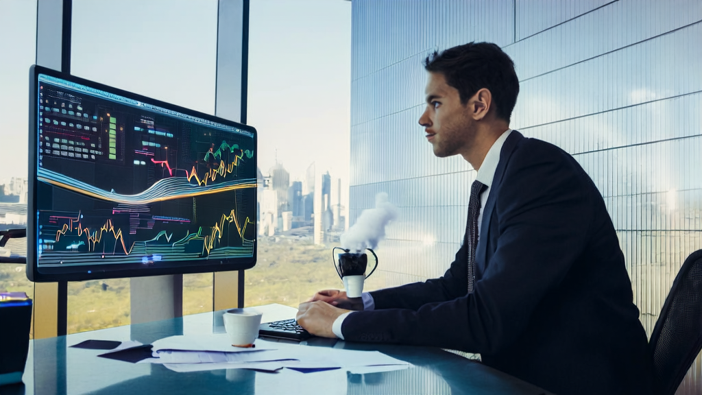 现代化办公室中，营销经理使用AI技术优化邮件营销策略