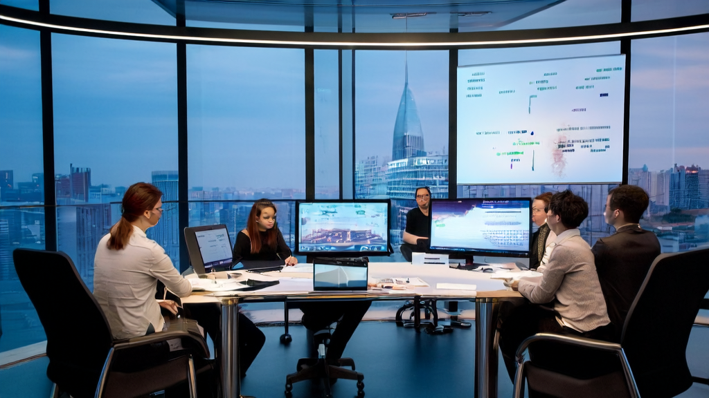 Marketing team in a modern office discussing how to optimize customer acquisition strategies using Poe API