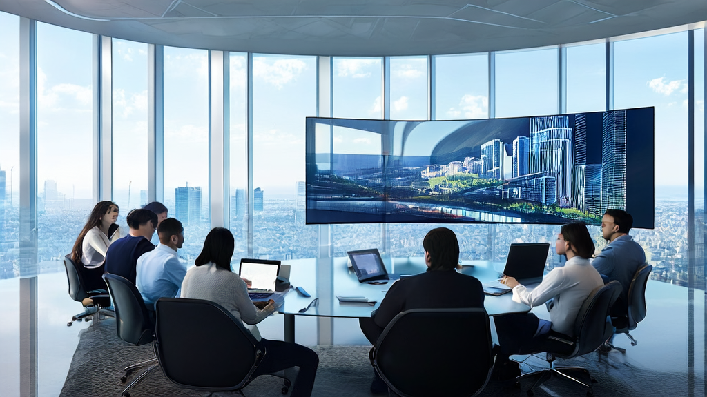 A team in a modern office is discussing how to enhance customer acquisition using NVIDIA DiffusionRenderer and AI-based customer data cleansing services