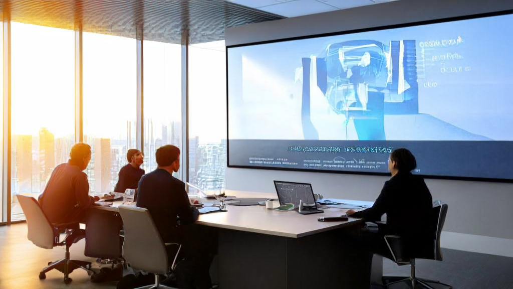 Employees in a modern office discussing the application of AI email optimization technology
