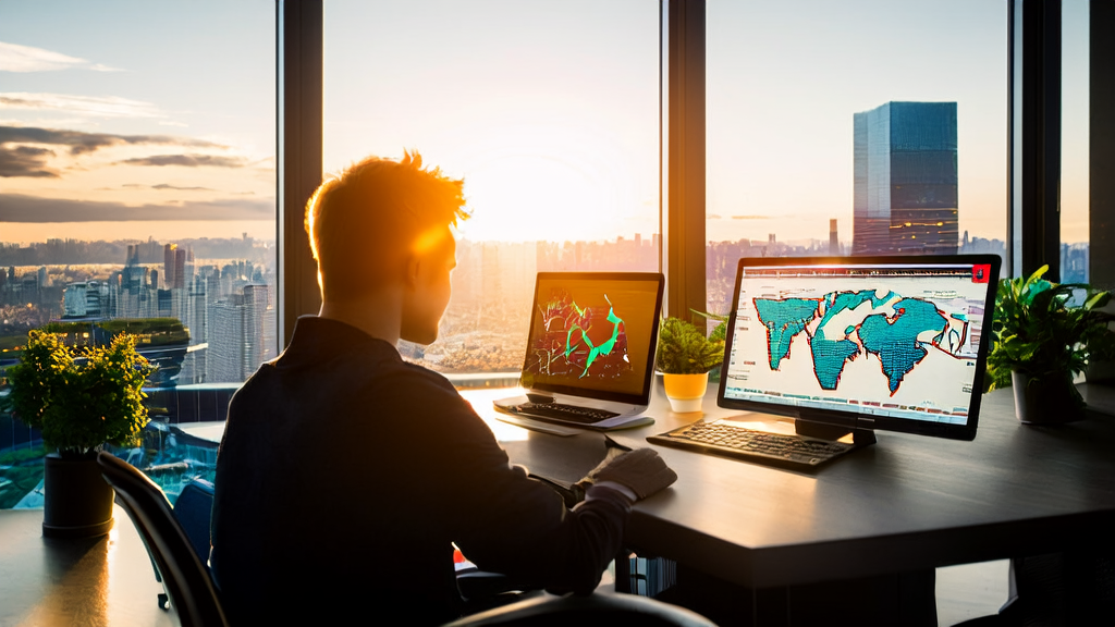 Programmer in a modern office using Claude and AI Studio to develop high-conversion email strategies