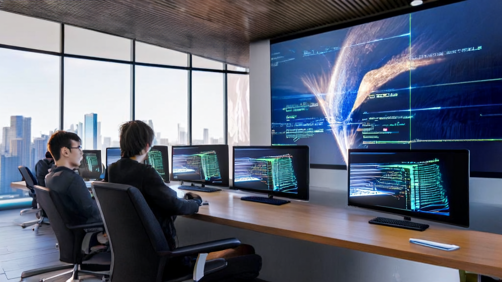 In a modern office, programmers are working intently, showcasing the latest Aider Leaderboard test results and AI customer acquisition strategies.