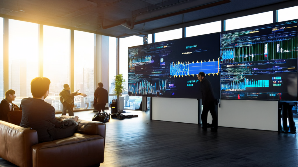 Employees showcasing Memories.ai video analysis technology in a modern office