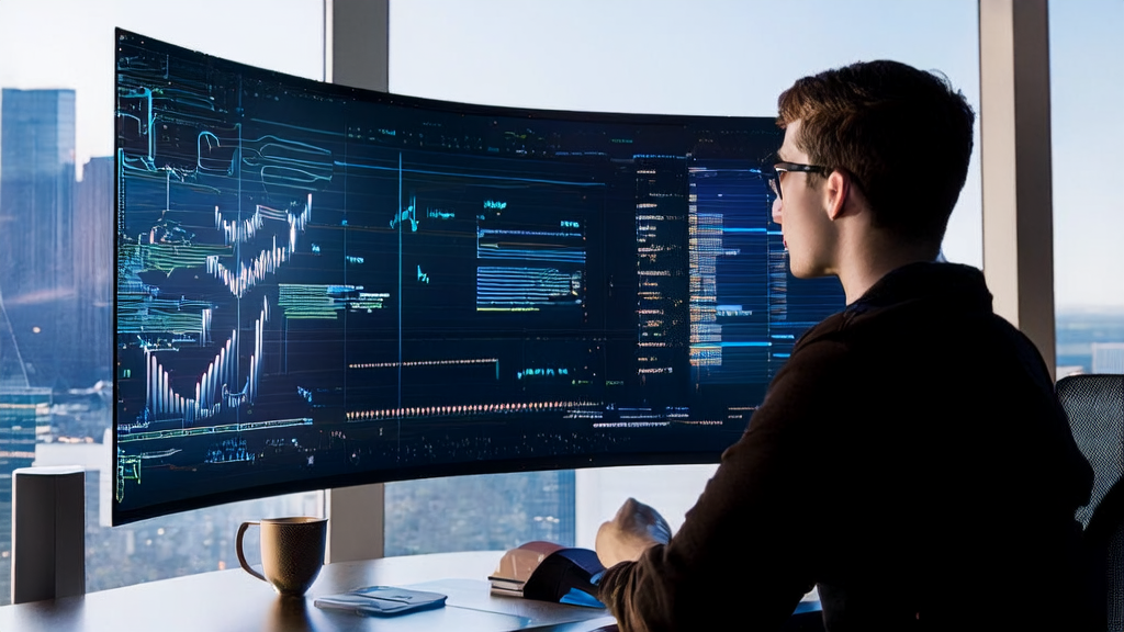 In a modern office, an entrepreneur uses Tencent Cloud DeepSeek-V3 model to optimize independent site traffic and conversion rates