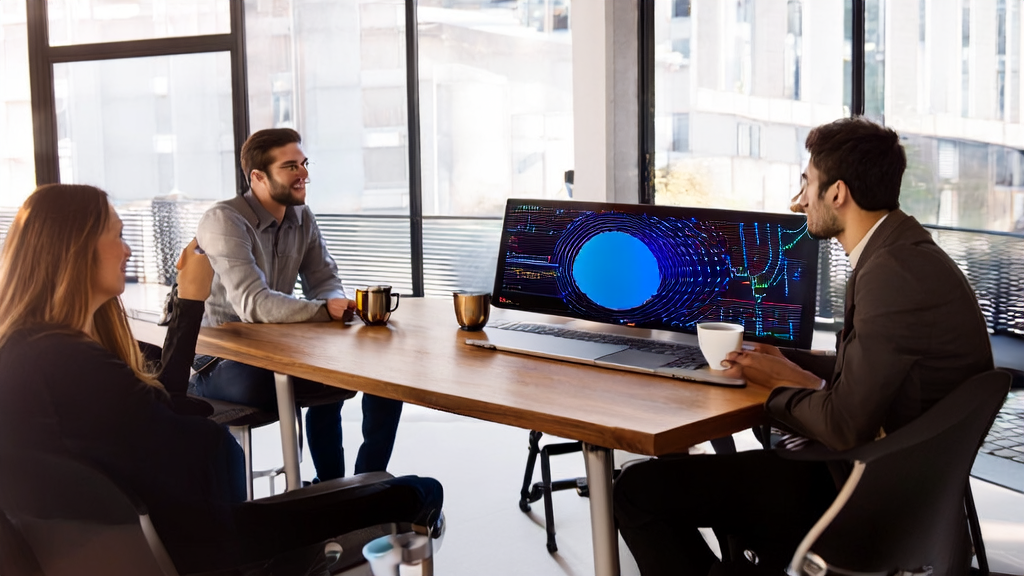 现代化办公室内团队讨论AI智能获客系统