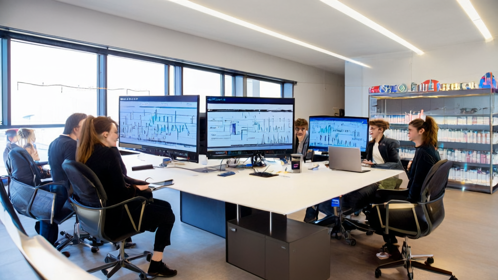 Team in a modern office discussing AI email marketing strategies