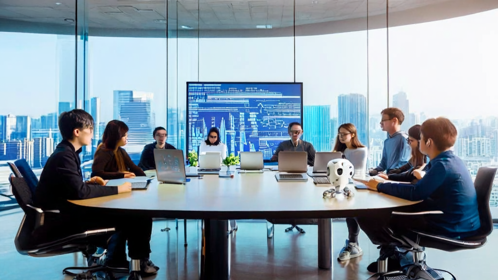 Modern office team discussing AI-driven high-conversion email marketing strategies