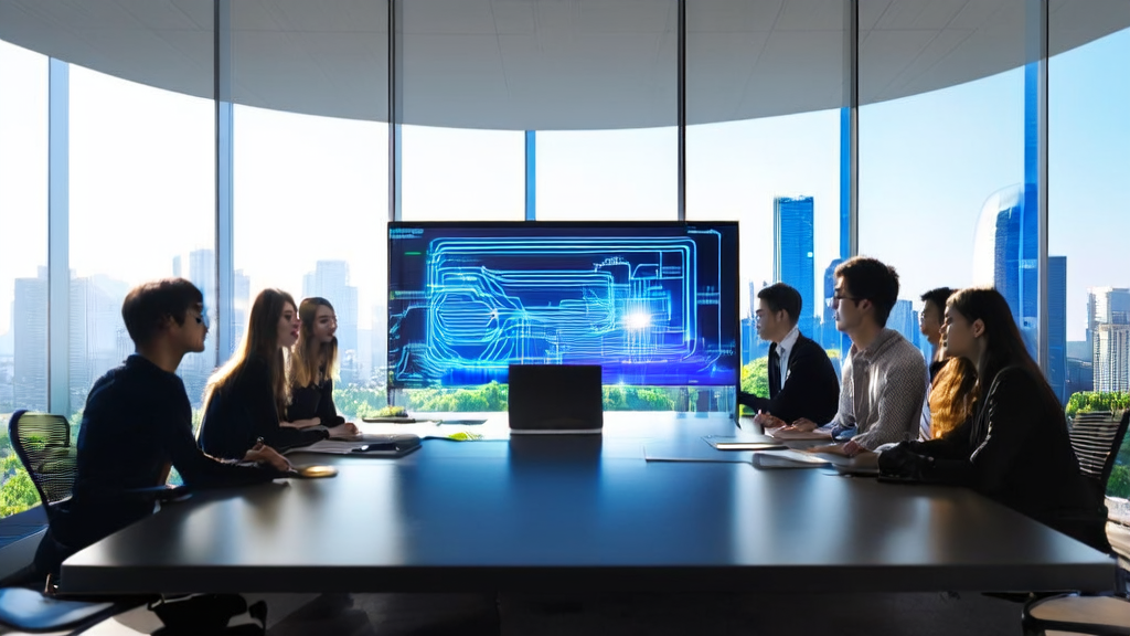 Team in a modern office discussing AI-driven personalized email marketing strategies