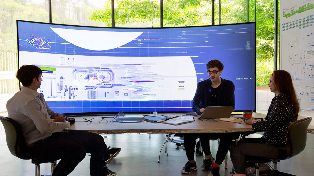 Young team in a modern office discussing how to improve customer acquisition efficiency with Comate AI IDE