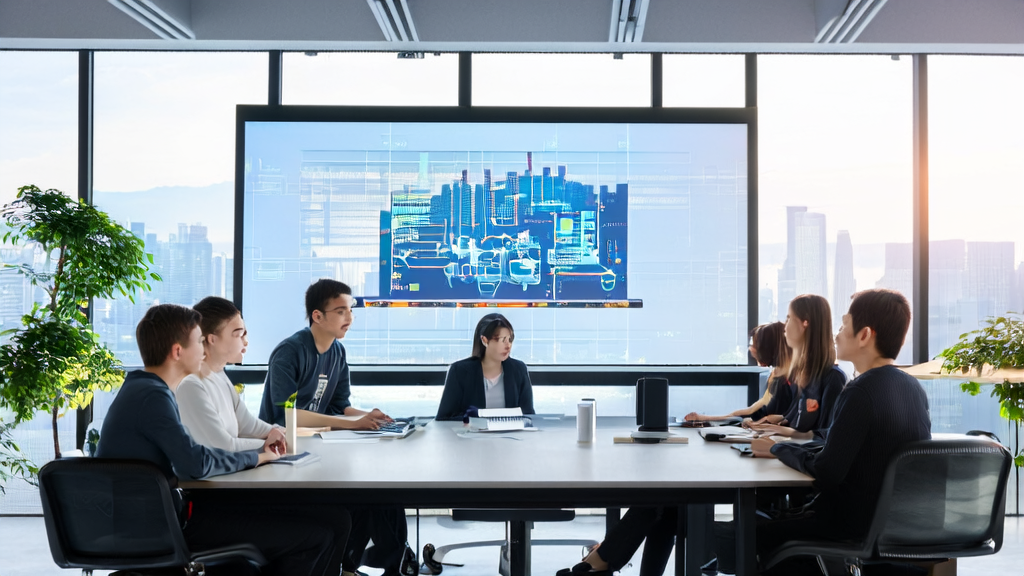Team discussing AI marketing strategies in a modern office