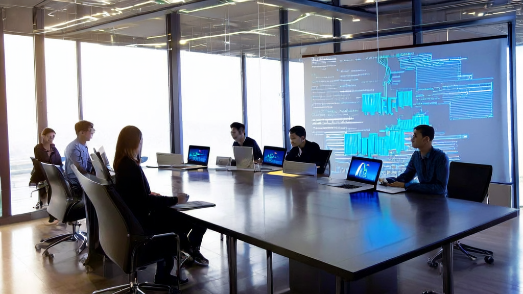 现代化办公室中团队讨论智能识别潜在客户的AI软件