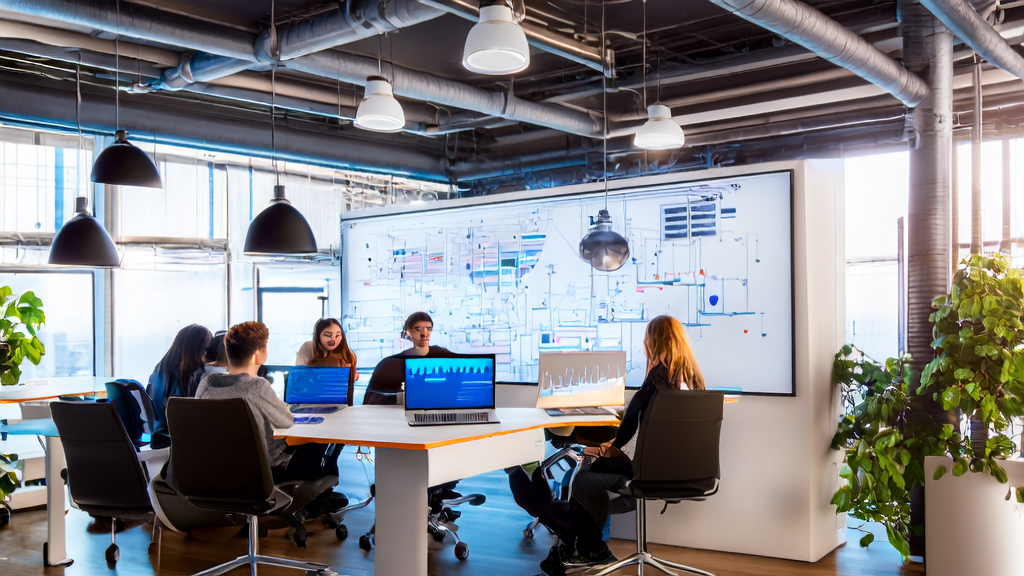 A modern office team discussing how to achieve precise customer acquisition using Grok4