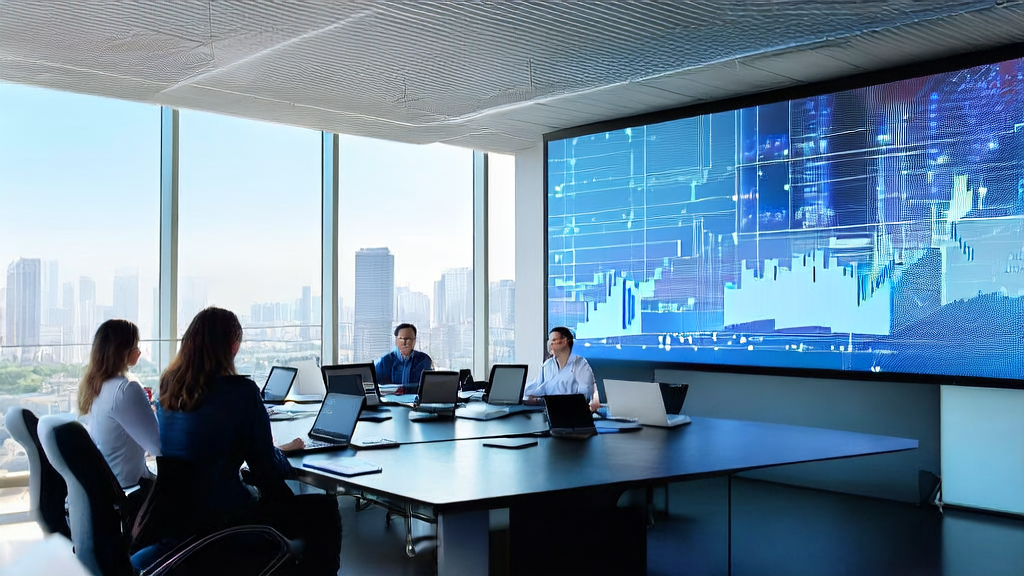 Sunlit modern office with team members gathered around the Cluele platform celebrating a doubling of revenue