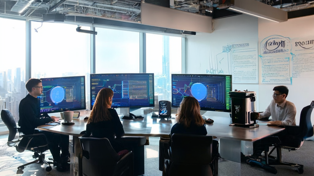 Team in a modern office working on optimizing AI email marketing using Alibaba's open-source Qwen3 vector model