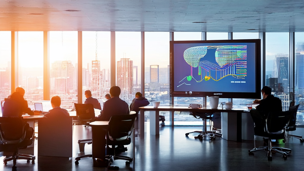 A modern office bathed in sunlight, showcasing the efficient operation of AI customer acquisition technology