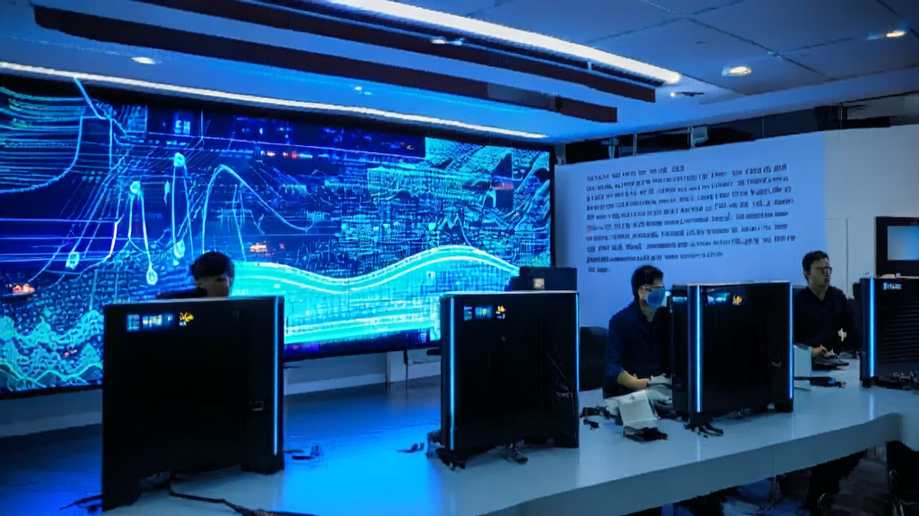 充满科技感的现代化办公室，展示AI智能获客系统的高效工作场景