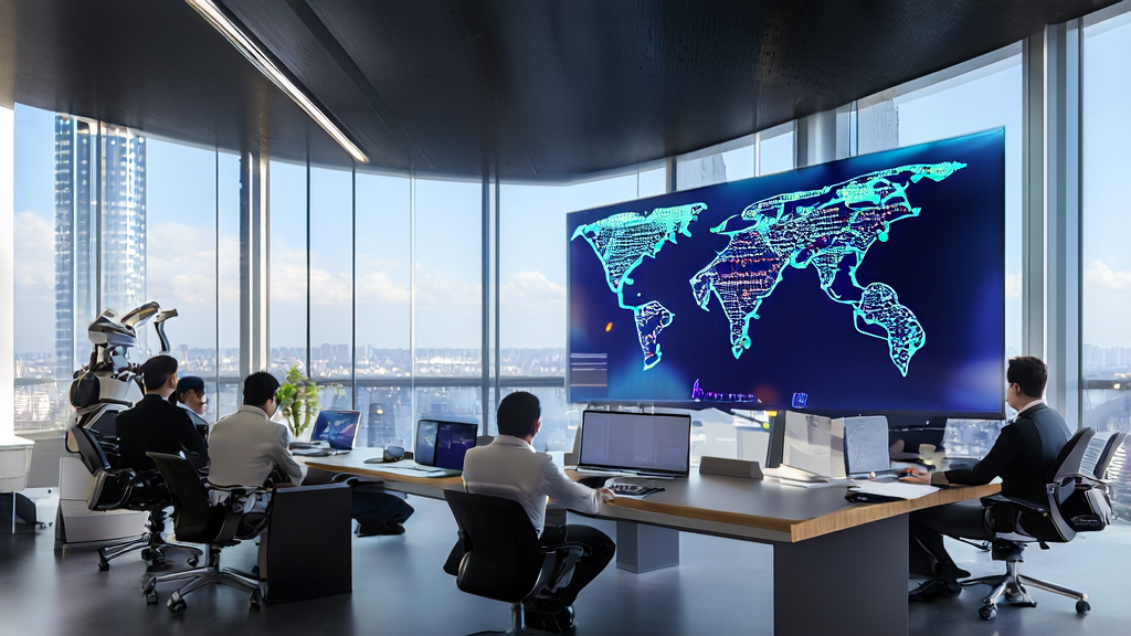 Modern office utilizing AI acquisition system for data analysis and customer management