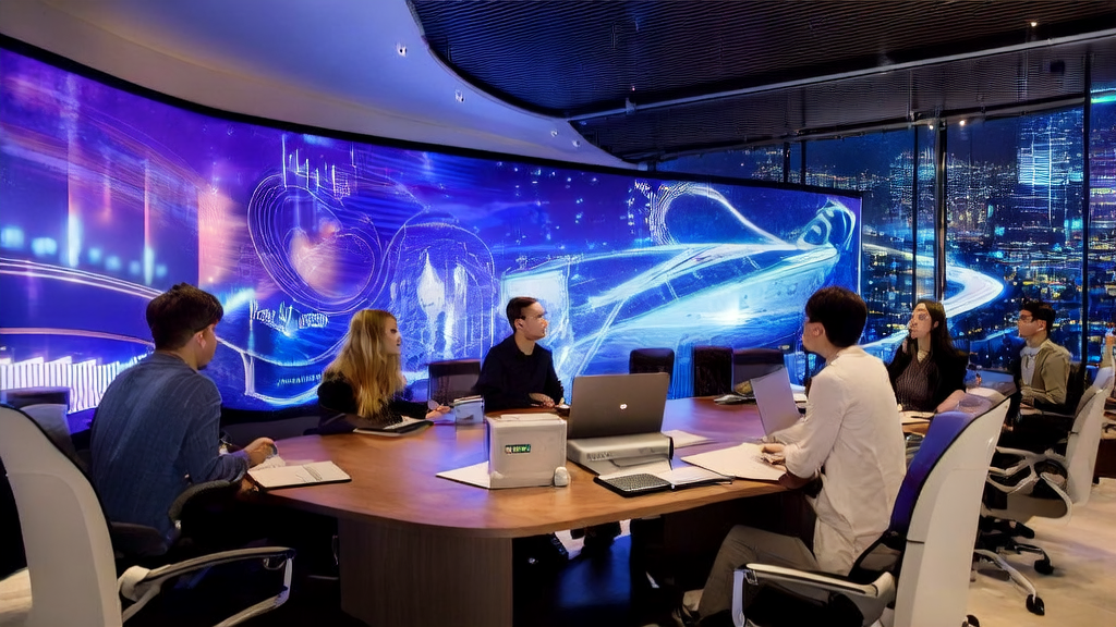Young entrepreneurs in a modern office using AI acquisition system for data analysis