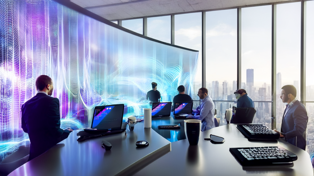 Employees in a modern office using an AI acquisition system for efficient customer acquisition