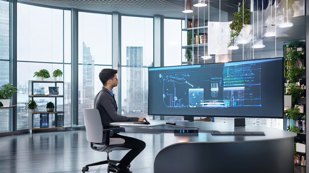 Modern office with entrepreneur using AI acquisition system