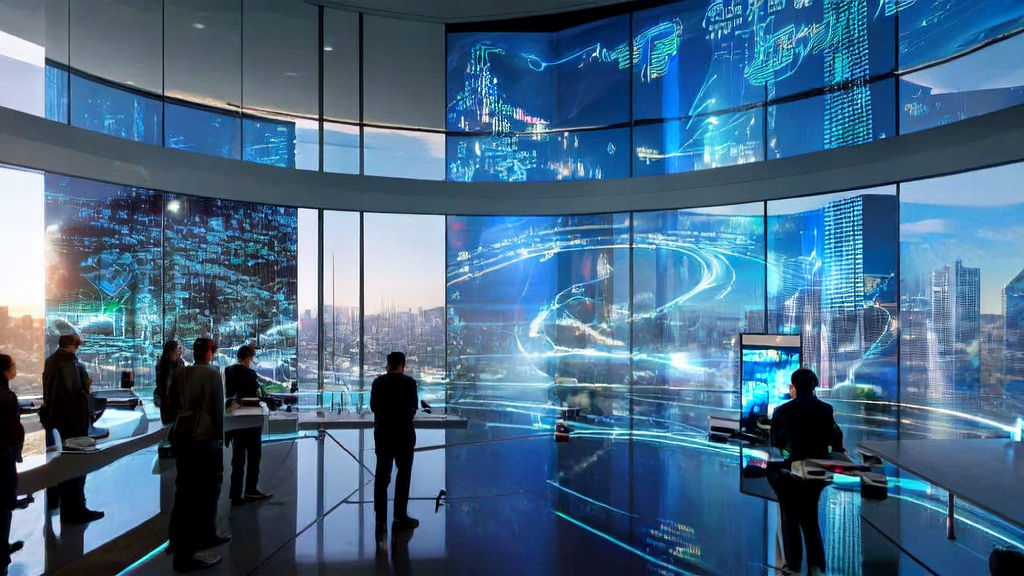 In a modern office bathed in sunlight, analysts optimize advertising strategies using AI systems