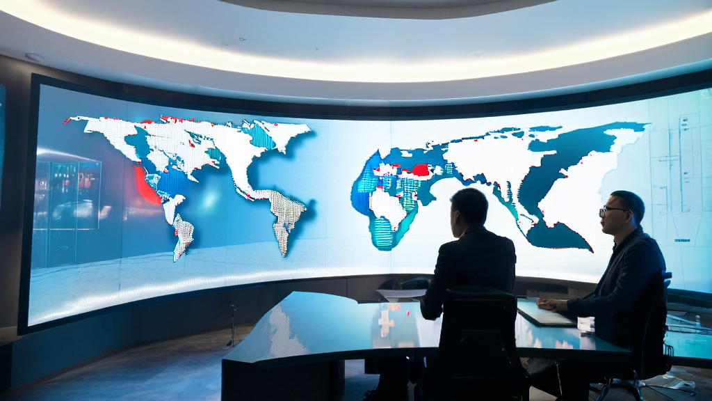 现代化办公室中,外贸企业负责人使用即将升级的AI助手Claude进行全球客户互动