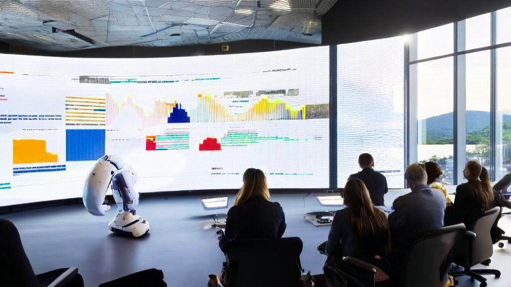 现代化办公室中员工使用AI助手Athena进行邮件营销和客户行为分析