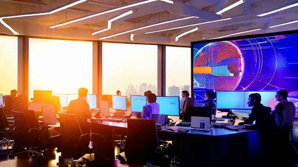 Modern office using AI customer acquisition system for efficient data analysis and customer management
