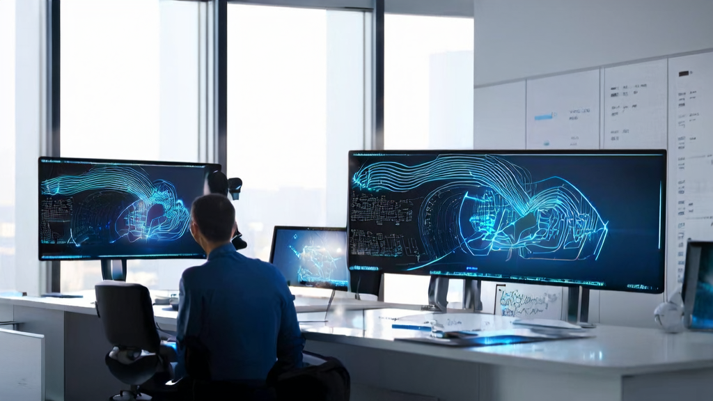 Modern office showcasing the work environment of an AI customer acquisition system