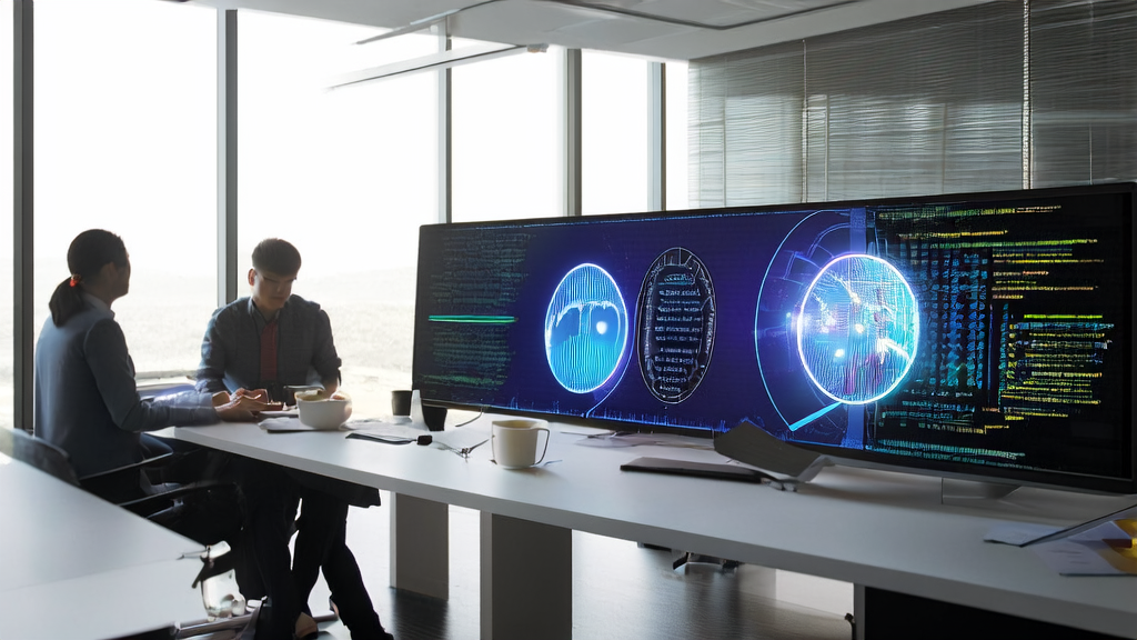 Employees in a modern office analyzing data using an AI customer prediction model