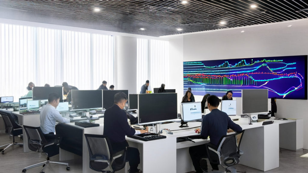 Employees working efficiently with AI customer prediction model and formatting module in a modern office