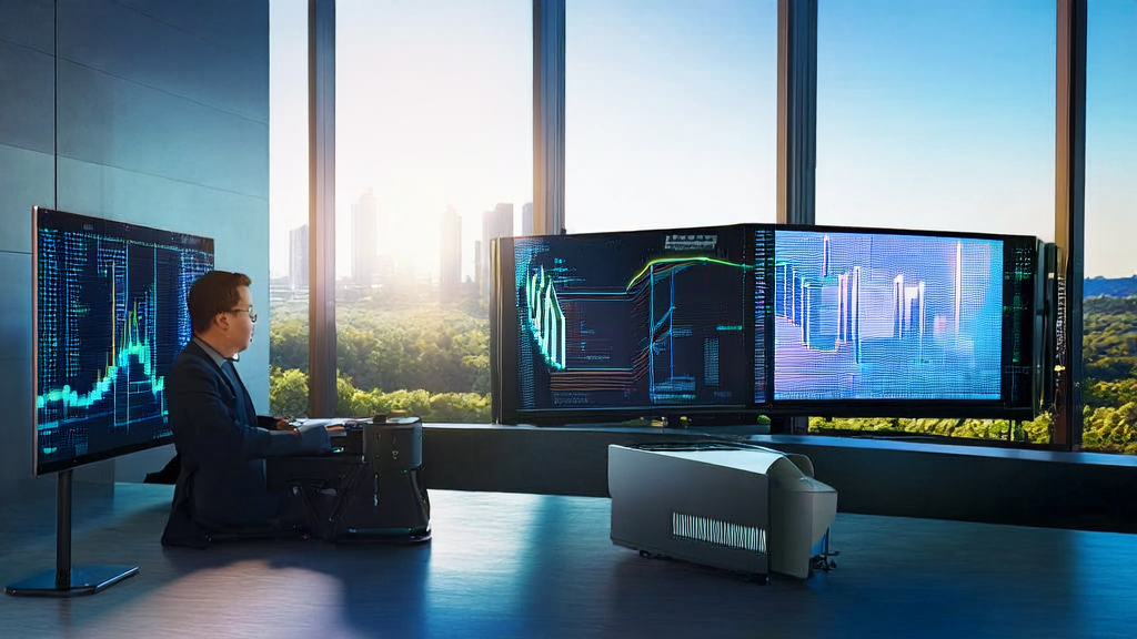 Scene of modern office using AI technology for data analysis