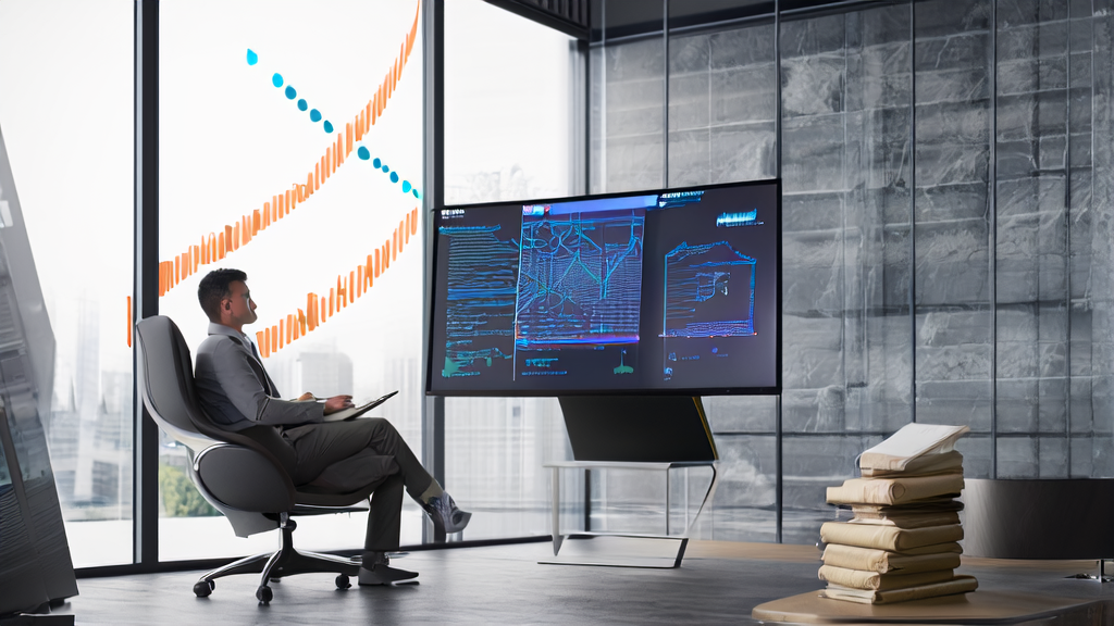 A modern office where a marketing manager uses AI-optimized email marketing tools, with sunlight illuminating the workspace