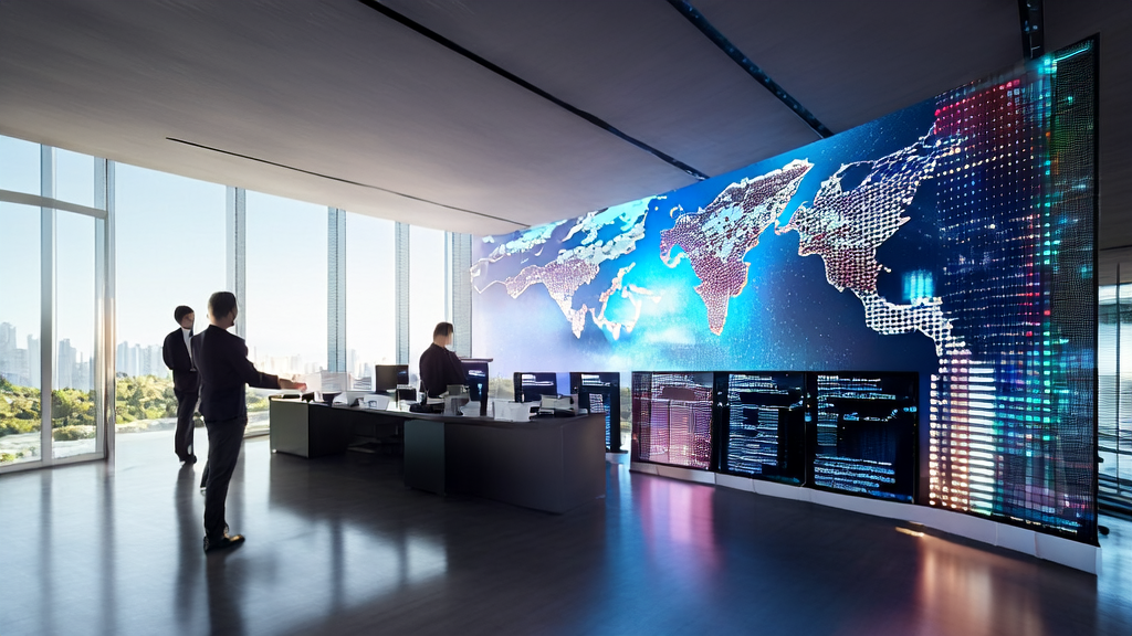 In a modern office, analysts are using AI customer prediction models for hyper-personalized email marketing, with screens displaying data and charts for precise one-to-one reach.