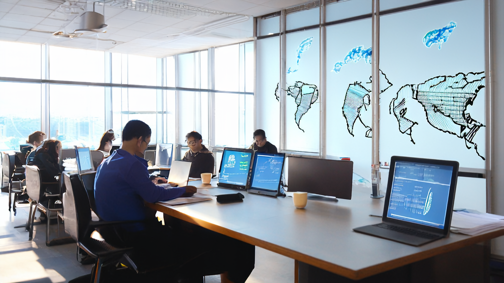 Employees in a modern office using AI email polish tool to enhance work efficiency