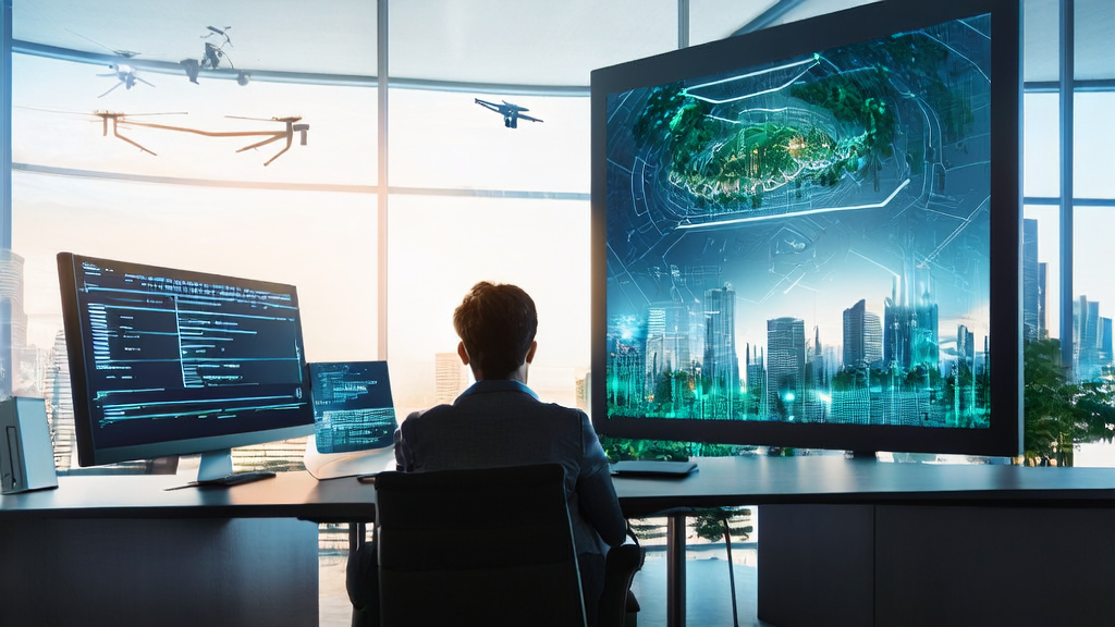 Modern office scene featuring AI email polishing tools in action