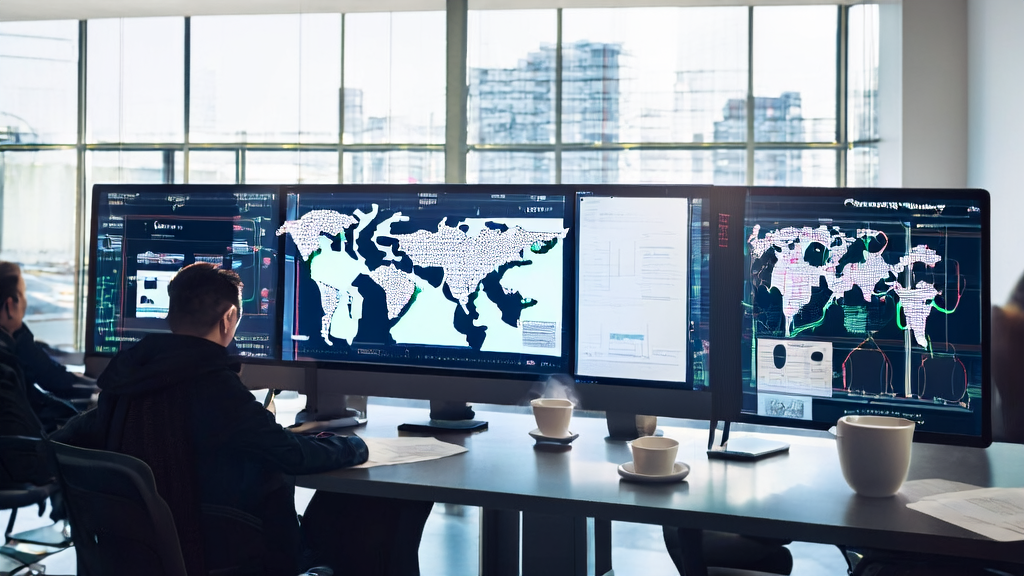 Foreign trade staff using AI email polishing tools in a modern office