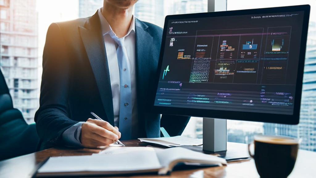 Business professional using AI email polishing tool in a modern office