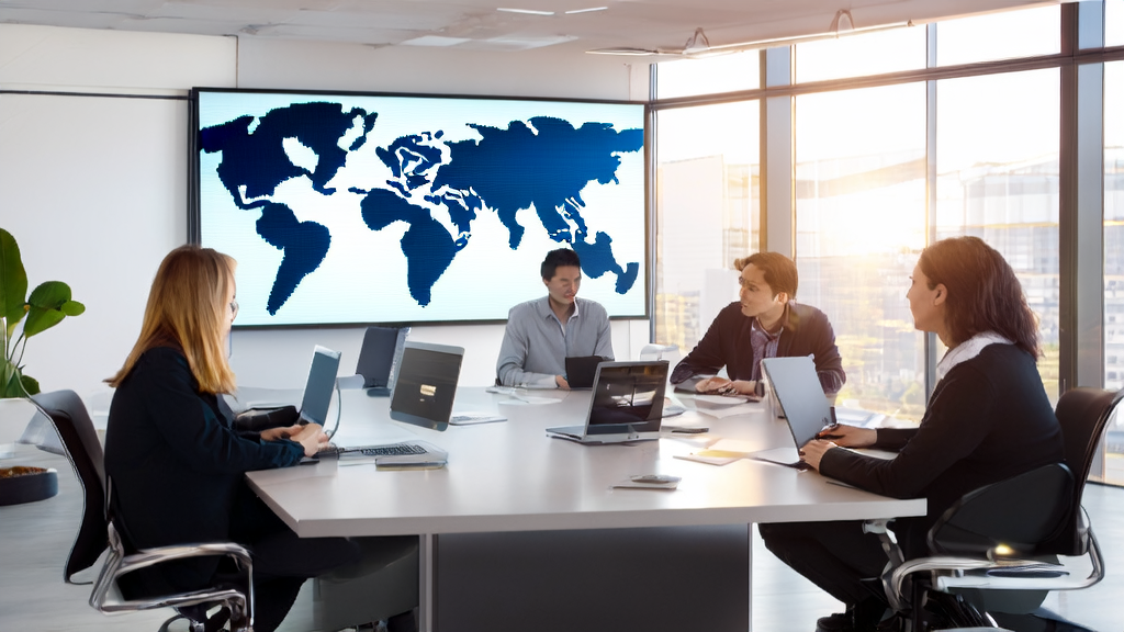 Modern office where export trade staff are using AI mail polishing tools to optimize business emails