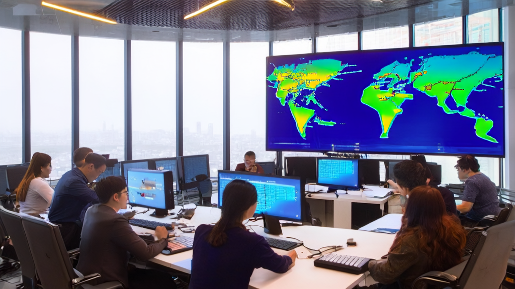 Modern office employees using AI technology for overseas market marketing