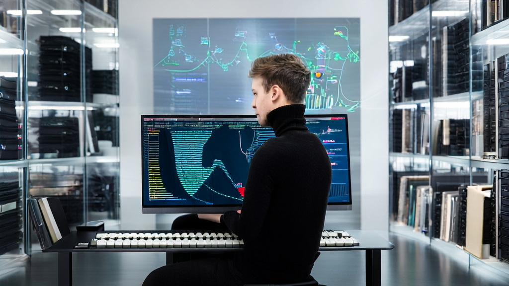 Modern office where an entrepreneur uses Zhipu Claude Code for AI-based customer acquisition analysis