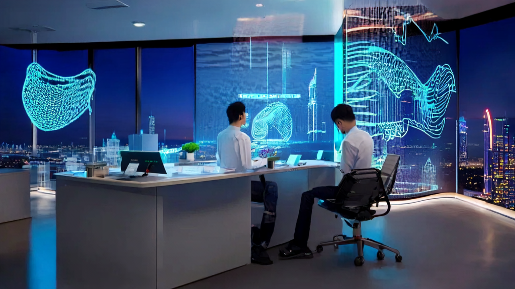 Modern office scene using Pokee AI for email marketing