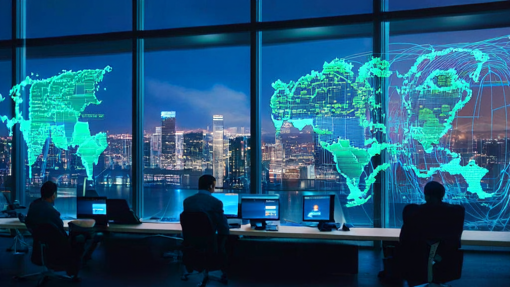 现代化办公室内员工使用AI智能获客系统进行数据分析，谷歌MCP服务器提供高效数据支持